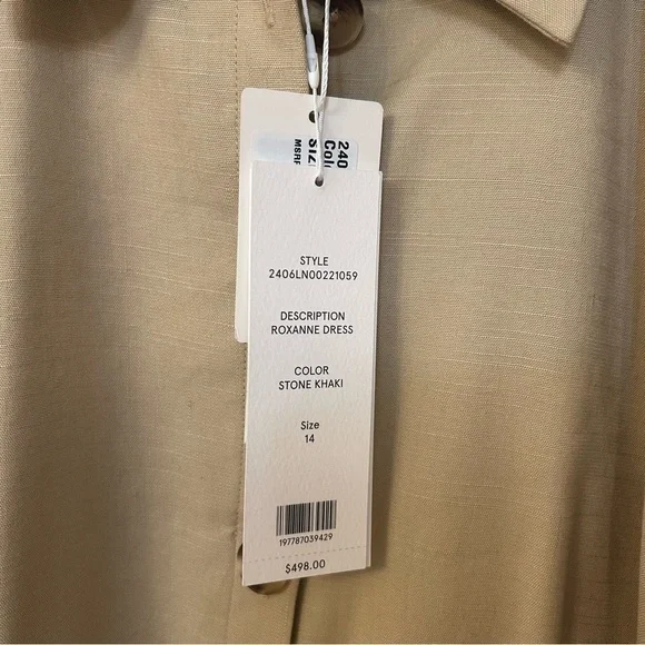 Veronica Beard Roxanne Linen Blend Button-Up Minidress in Stone Khaki Size 14